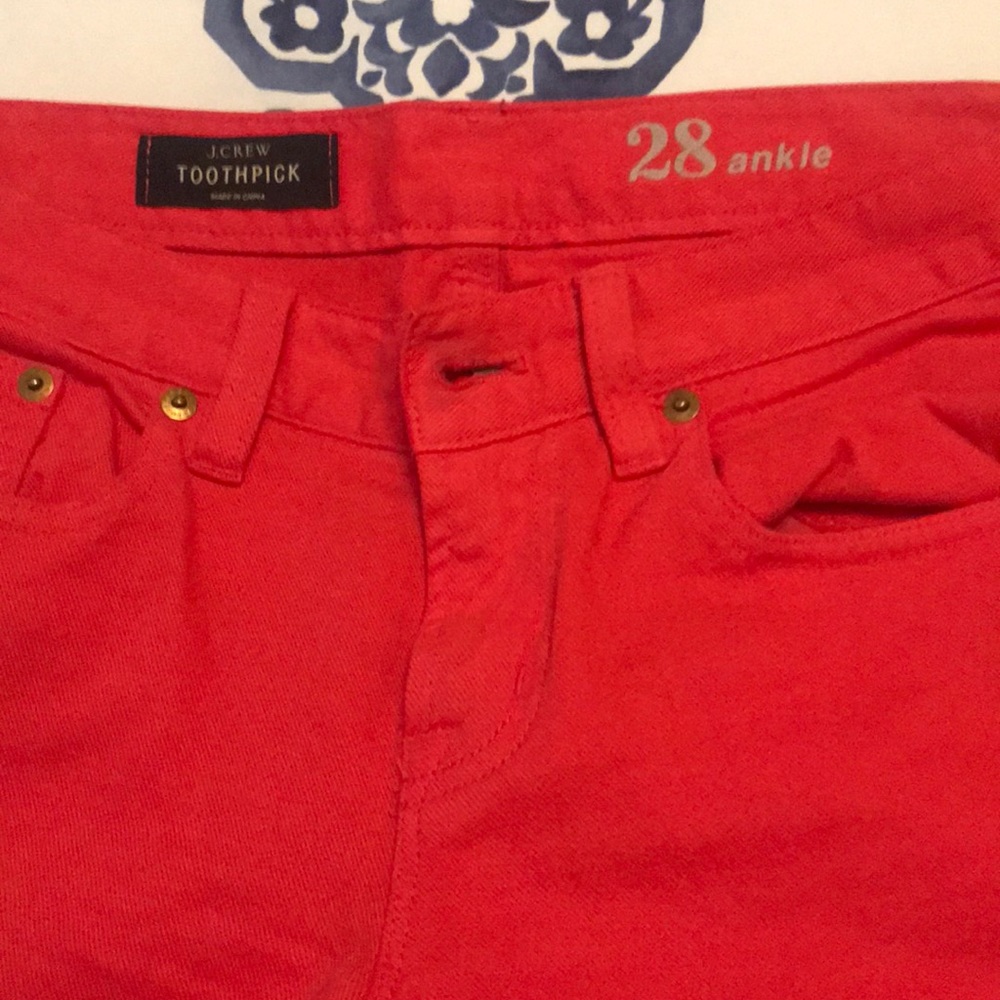 Red JCrew Toothpick style jeans!